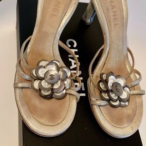 CHANEL Metallic Suede Strappy Slides